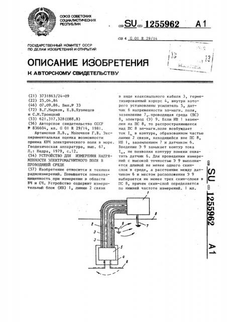 Устройство для измерения напряженности электромагнитного поля в проводящей среде (патент 1255962)