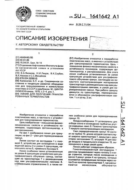 Линия для получения гранулированных термопластов (патент 1641642)
