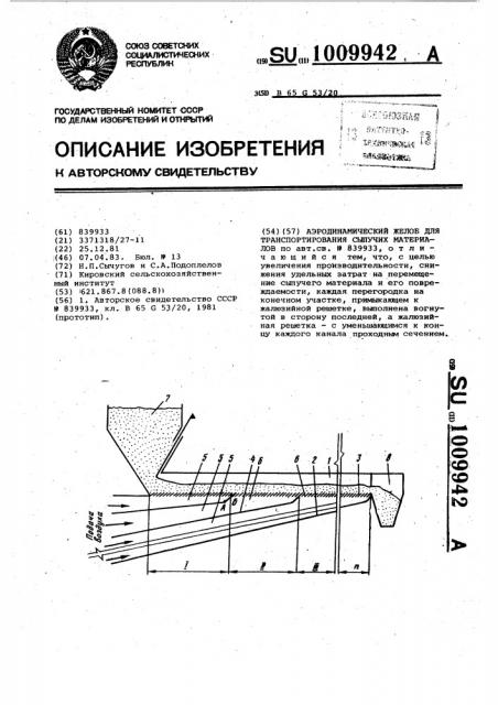 Аэродинамический желоб для транспортирования сыпучих материалов (патент 1009942)
