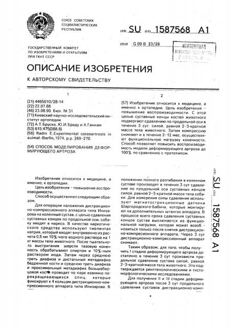 Способ моделирования деформирующего артроза (патент 1587568)