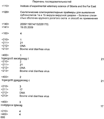 Синтетические олигонуклеотидные праймеры для выявления субгенотипов 1а и 1b вируса вирусной диареи - болезни слизистых оболочек крупного рогатого скота и способ их применения (патент 2409673)