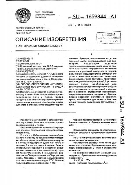 Способ определения активной удельной поверхности твердой фазы почвы (патент 1659844)