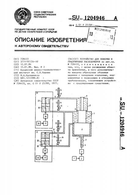 Устройство для поверки и градуировки расходомеров (патент 1204946)
