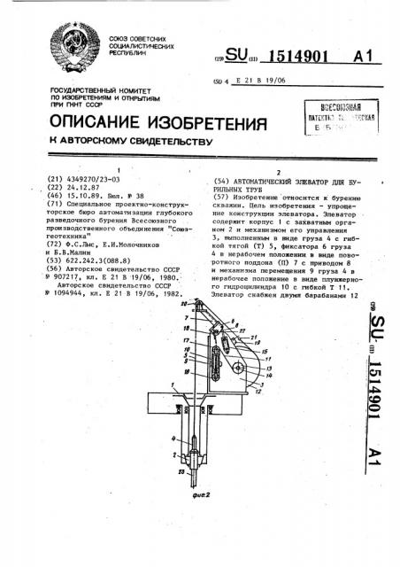 Автоматический элеватор для бурильных труб (патент 1514901)