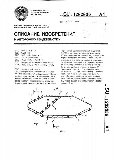 Кошельковый невод (патент 1282836)