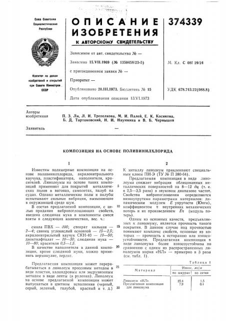 Композиция на осиове поливинилхлорида (патент 374339)