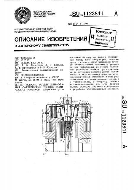 Устройство для шлифования сферических торцов конических роликов (патент 1123841)