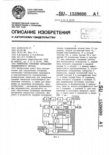 Измеритель отношения сигнал/шум телевизионного сигнала (патент 1539690)