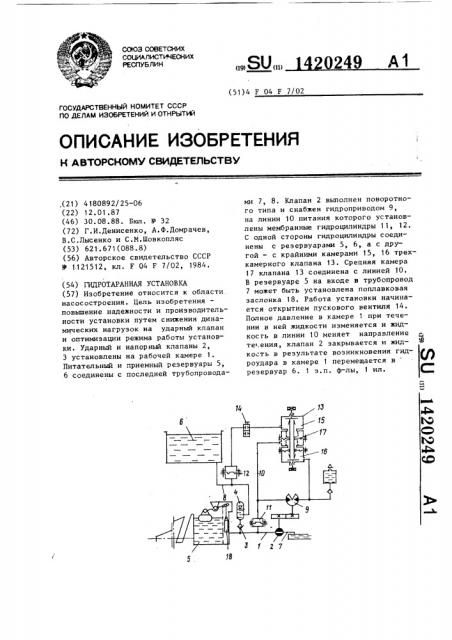 Гидротаранная установка (патент 1420249)