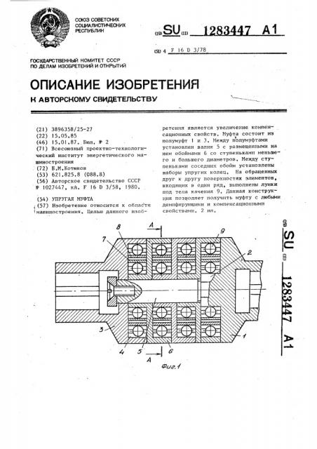 Упругая муфта (патент 1283447)