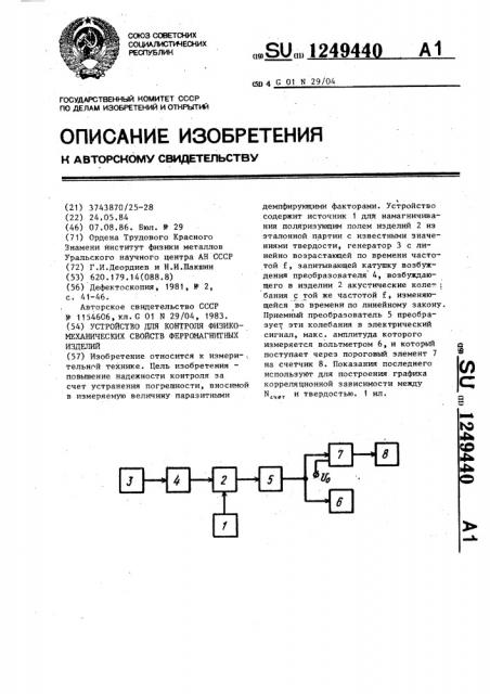 Устройство для контроля физико-механических свойств ферромагнитных изделий (патент 1249440)