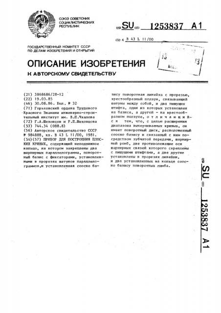Прибор для построения плоских кривых (патент 1253837)