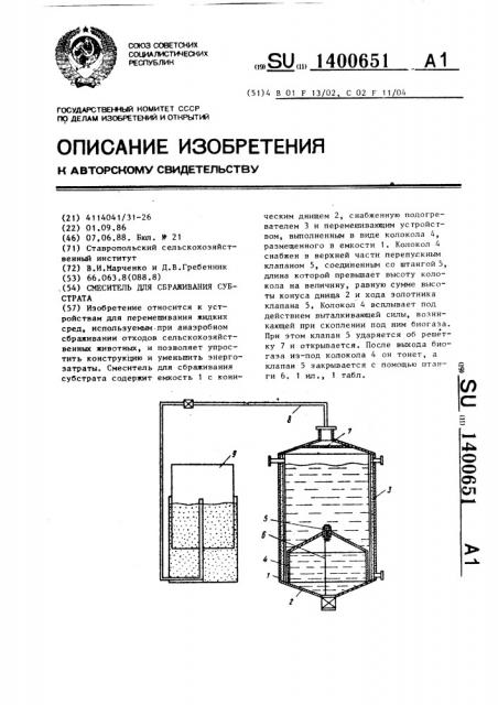 Смеситель для сбраживания субстрата (патент 1400651)