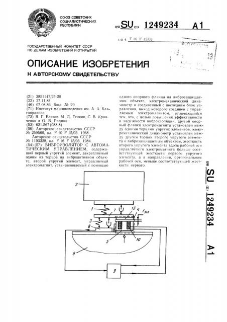 Виброизолятор с автоматическим управлением (патент 1249234)