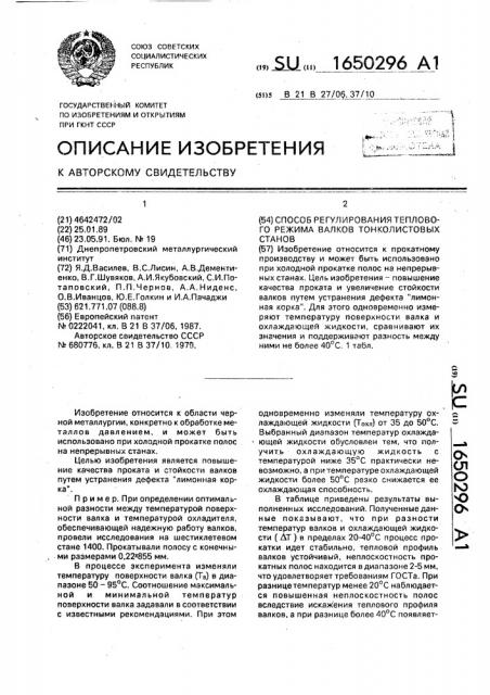 Способ регулирования теплового режима валков тонколистовых станов (патент 1650296)