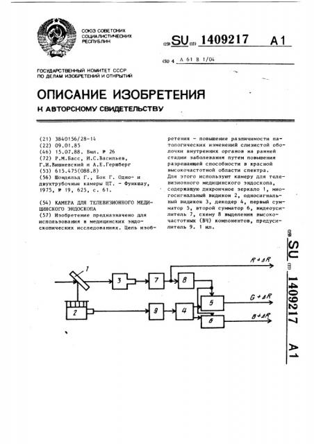 Камера для телевизионного медицинского эндоскопа (патент 1409217)