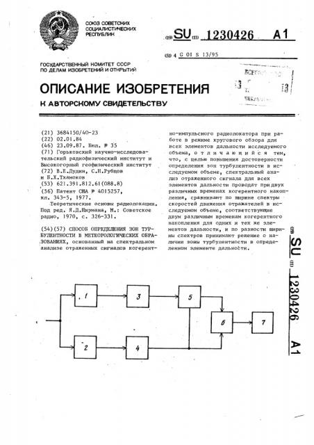 Способ определения зон турбулентности в метеорологических образованиях (патент 1230426)