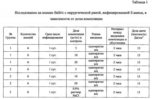 Фотостабильная фармацевтическая композиция для терапии очагов бактериального поражения (патент 2662082)