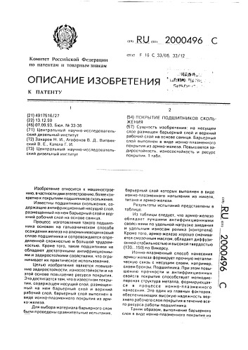 Покрытие подшипников скольжения (патент 2000496)