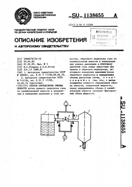 Способ определения объема емкости (патент 1138655)