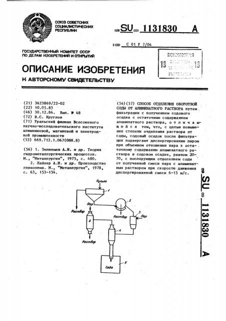 Способ отделения оборотной соды от алюминатного раствора (патент 1131830)