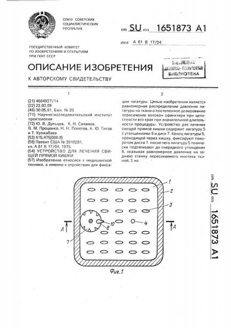 Устройство для лечения свищей прямой кишки (патент 1651873)