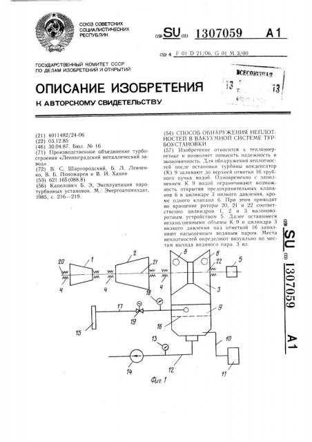Способ обнаружения неплотностей в вакуумной системе турбоустановки (патент 1307059)