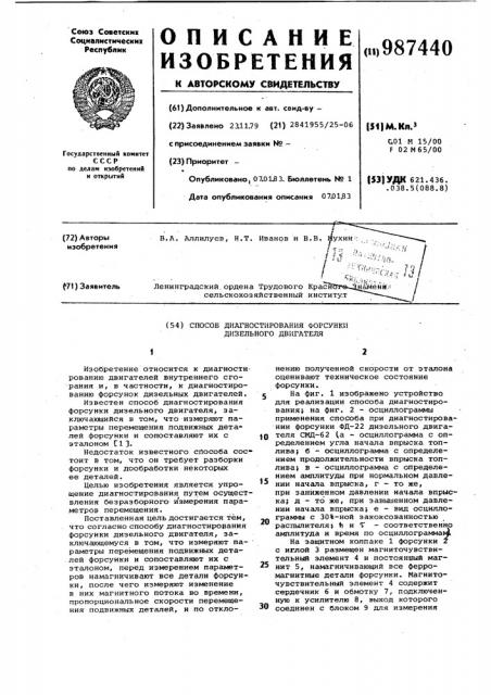 Способ диагностирования форсунки дизельного двигателя (патент 987440)