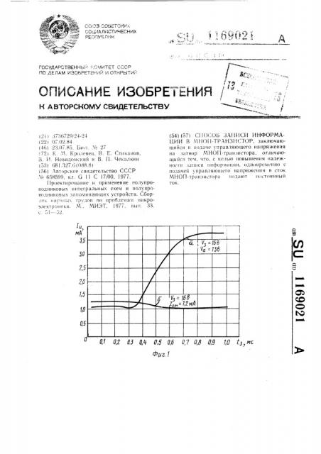 Способ записи информации в мнсп-транзистор (патент 1169021)