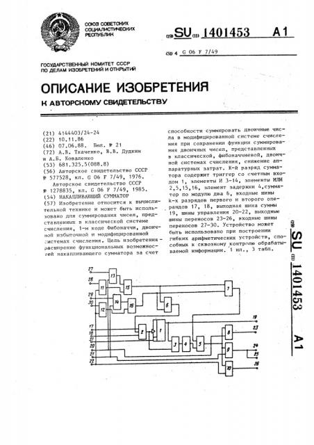 Накапливающий сумматор (патент 1401453)