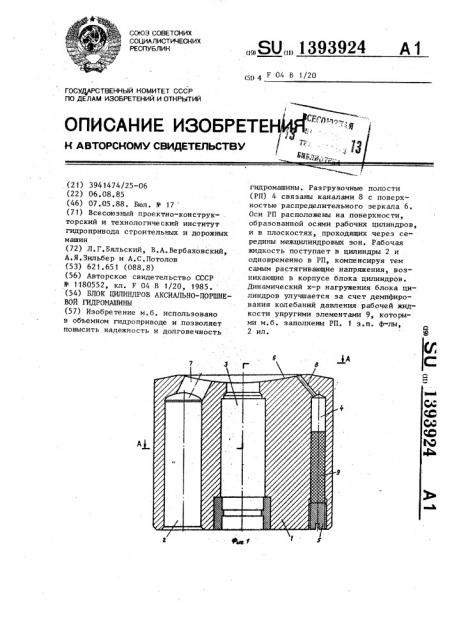 Блок цилиндров аксиально-поршневой гидромашины (патент 1393924)