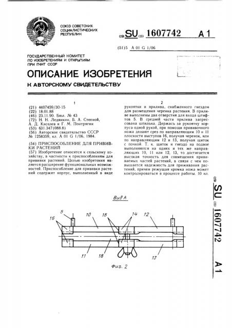 Приспособление для прививки растений (патент 1607742)