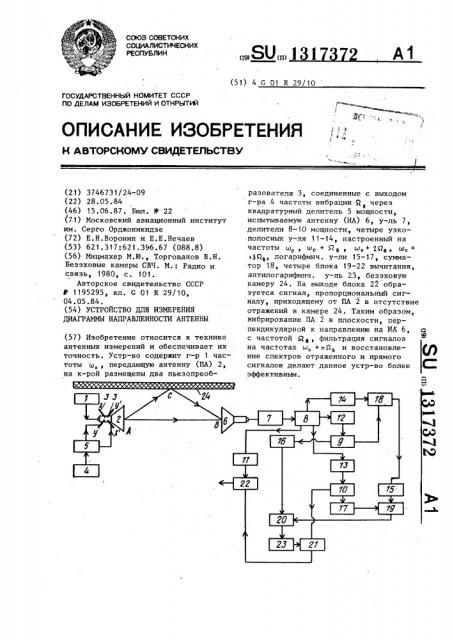 Устройство для измерения диаграммы направленности антенны (патент 1317372)