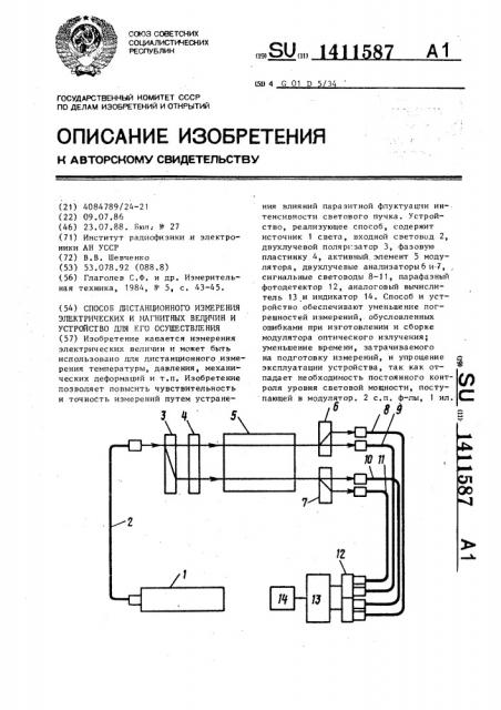 Способ дистанционного измерения электрических и магнитных величин и устройство для его осуществления (патент 1411587)