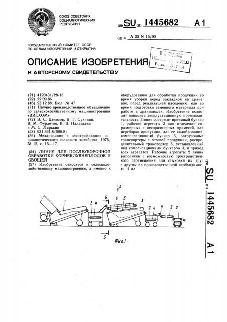 Линия для послеуборочной обработки корнеклубнеплодов и овощей (патент 1445682)