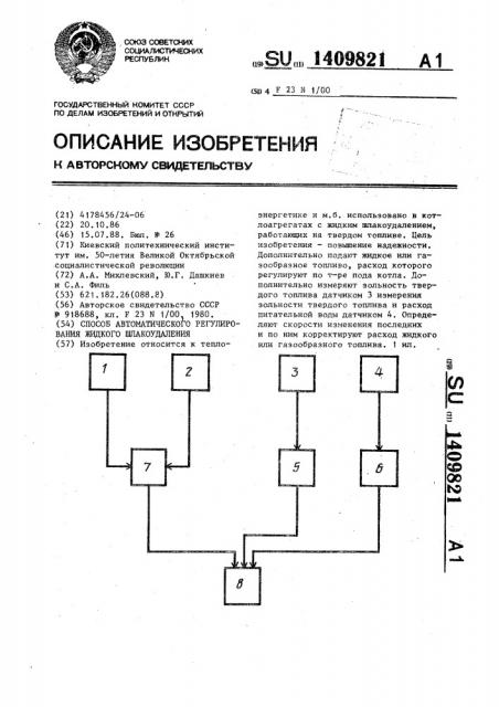 Способ автоматического регулирования жидкого шлакоудаления (патент 1409821)