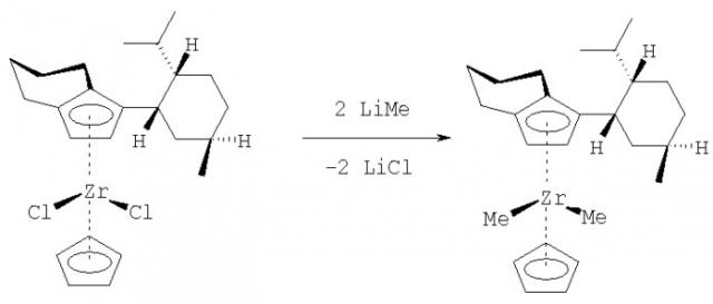 Способ получения оптически активного комплекса циклопентадиенил-1-неоментил-4,5,6,7-тетрагидроинденилцирконий диметила (патент 2382045)