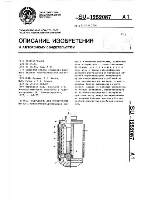 Устройство для электрохимического хонингования (патент 1252087)