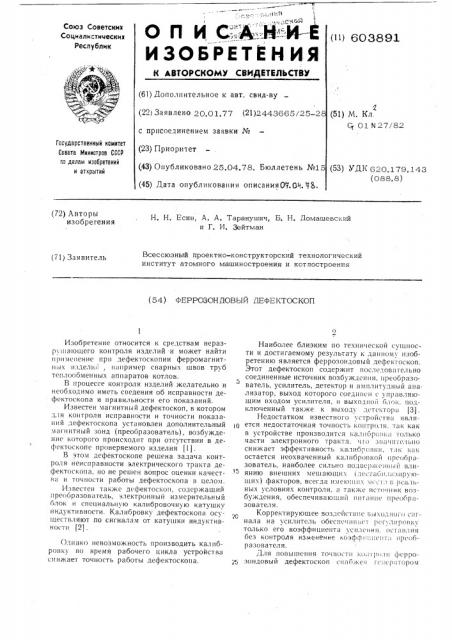 Феррозондовый дефектоскоп (патент 603891)