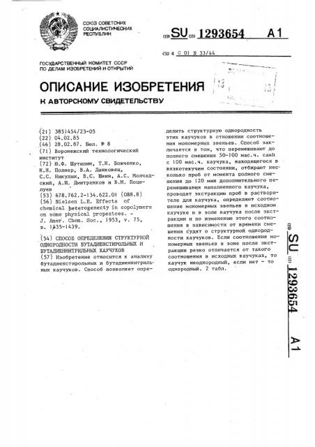 Способ определения структурной однородности бутадиенстирольных и бутадиеннитрильных каучуков (патент 1293654)