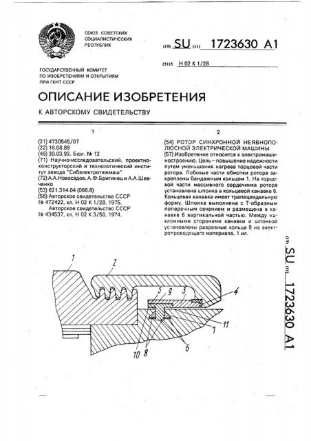 Ротор синхронной неявнополюсной электрической машины (патент 1723630)