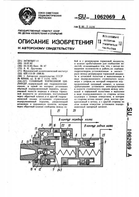 Главный тормозной цилиндр (патент 1062069)