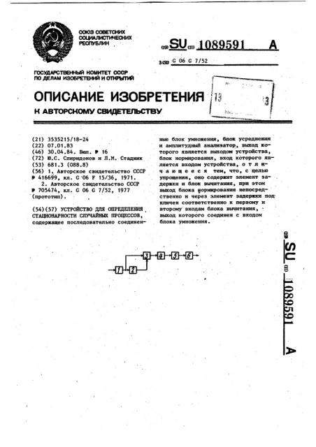 Устройство для определения стационарности случайных процессов (патент 1089591)