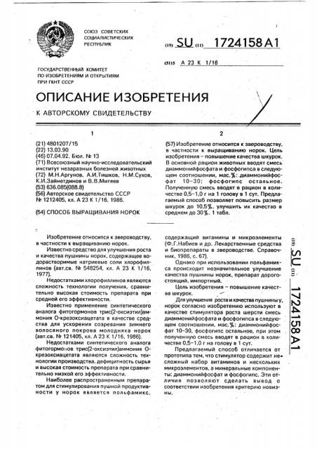 Способ выращивания норок (патент 1724158)