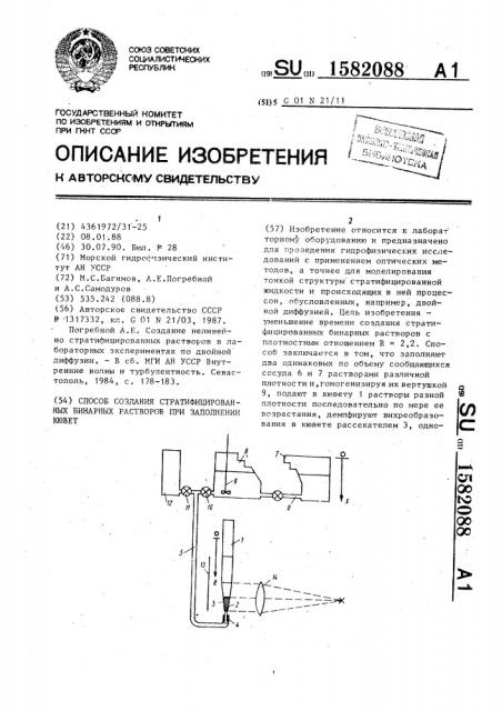 Способ создания стратифицированных бинарных растворов при заполнении кювет (патент 1582088)