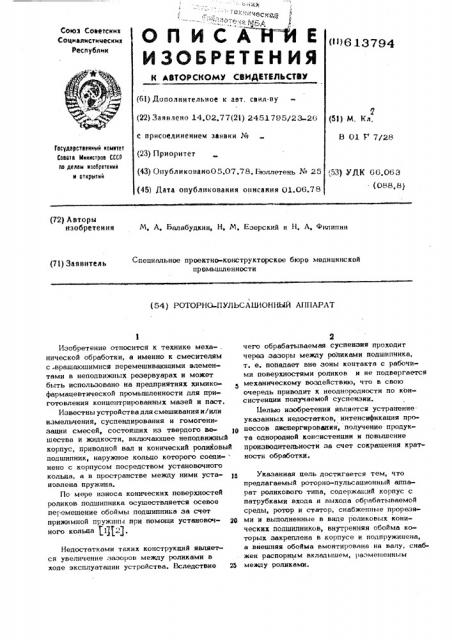 Роторно-пульсационный аппарат (патент 613794)