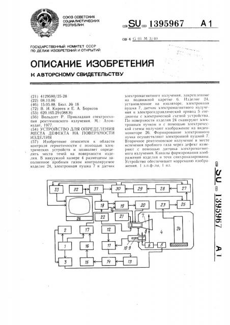 Устройство для определения места дефекта на поверхности изделия (патент 1395967)