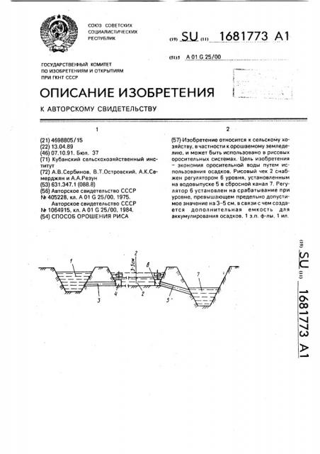 Способ орошения риса (патент 1681773)