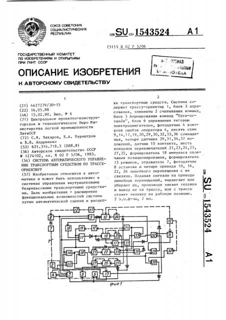 Система автоматического управления транспортным средством по трассе-ориентиру (патент 1543524)