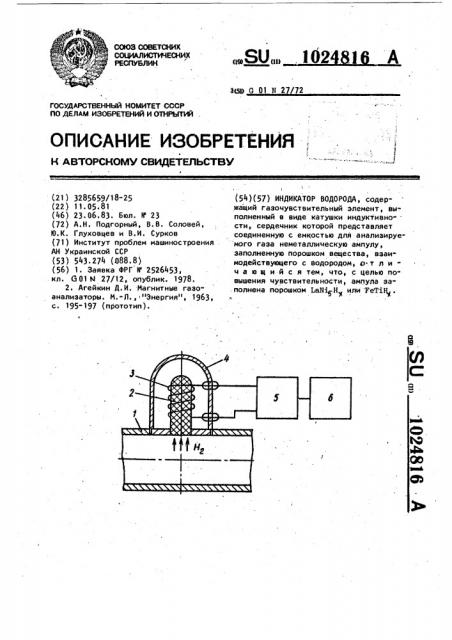 Индикатор водорода (патент 1024816)